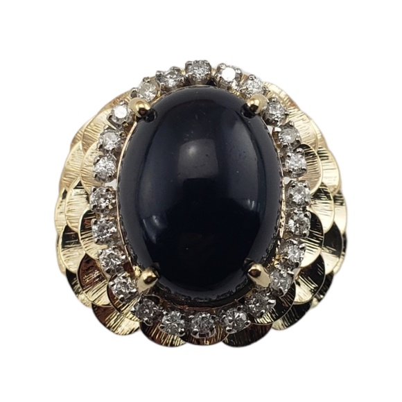 Vintage 14 Karat Yellow Gold Onyx and Diamond Ring Size 7.5 #13316 - Picture 1 of 7